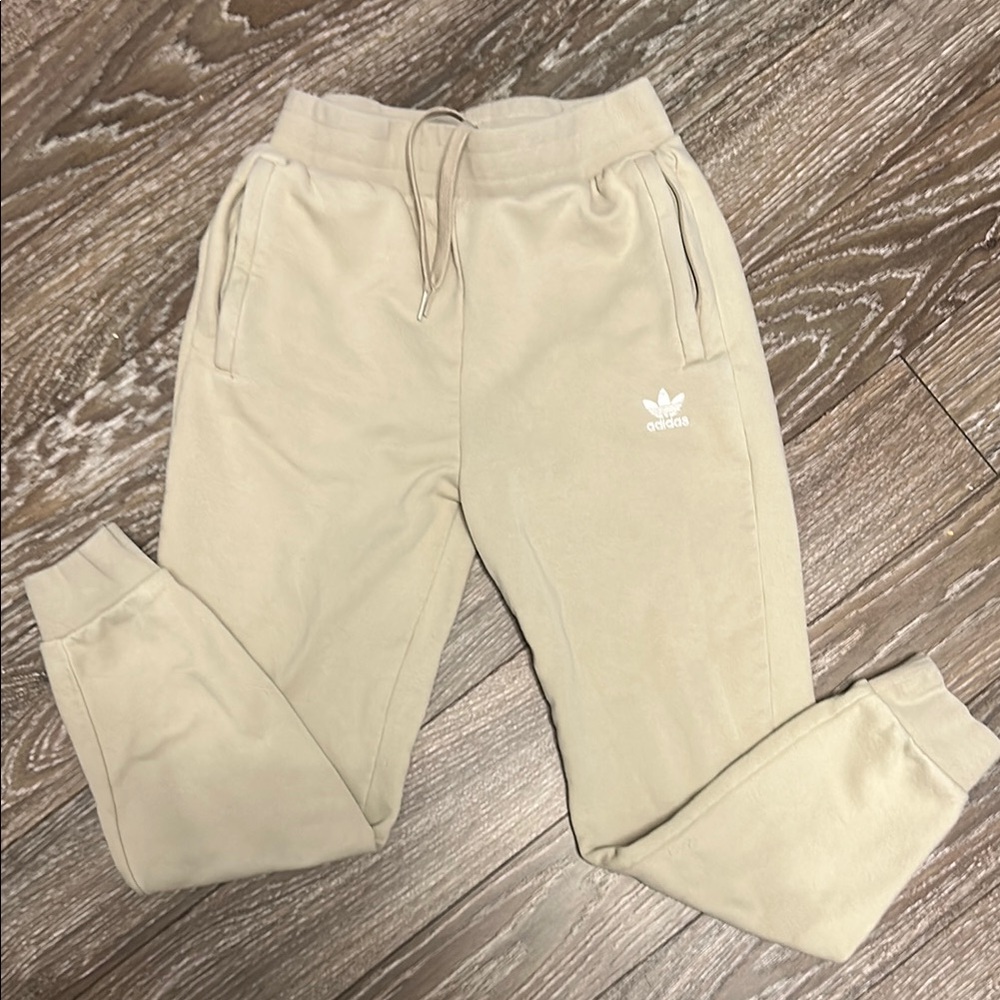 Adidas Tan Sweatpants Relaxed Fit Cotton Blend